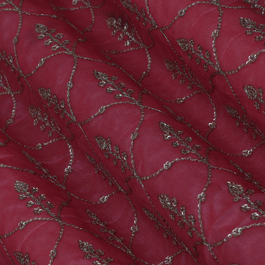 Gajri Color Chinon Embroidery Fabric