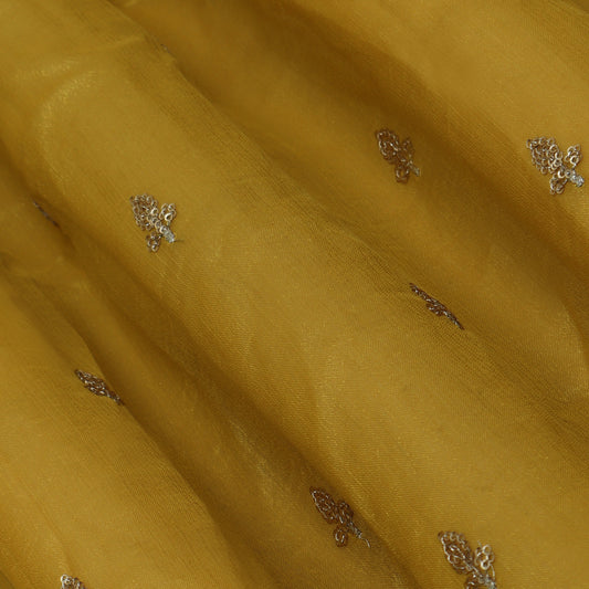Mustard Color Chinon Embroidery Fabric