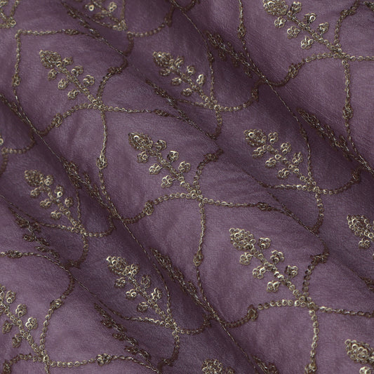 Purple Color Chinon Embroidery Fabric