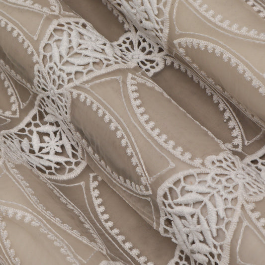 White Color Organza Embroidery Fabric