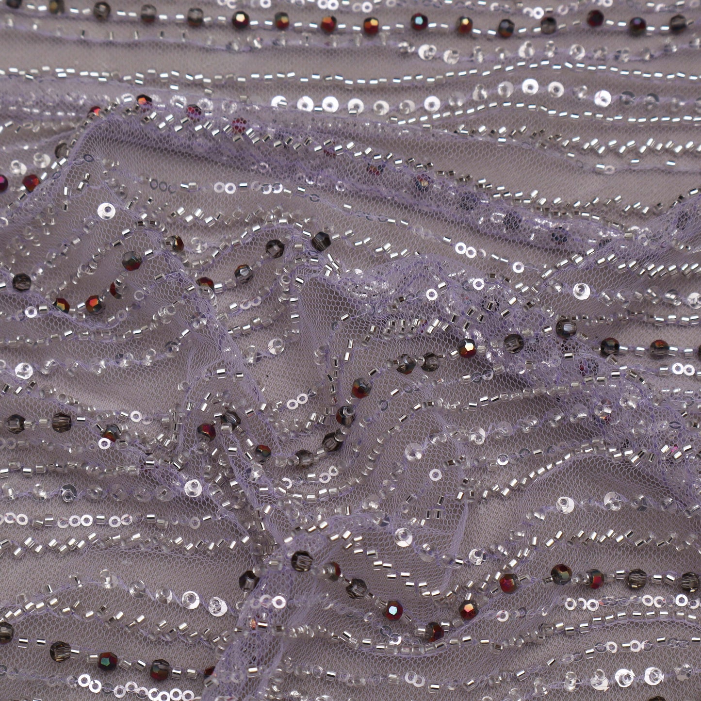 Lilac Color Net Embroidery Fabric