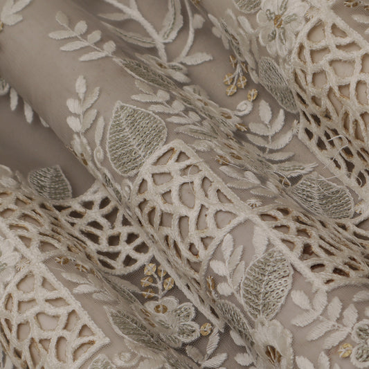 White  Color Net Embroidery Fabric