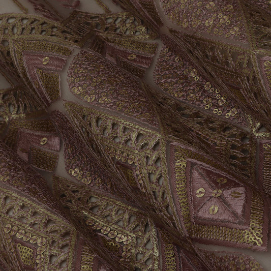 Onion Color Net Embroidery Fabric