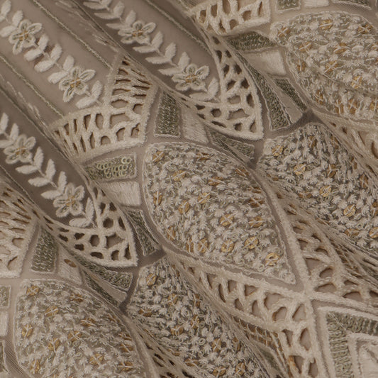 White Color Net Embroidery Fabric