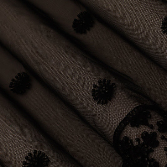 Black Color Net Embroidery Fabric
