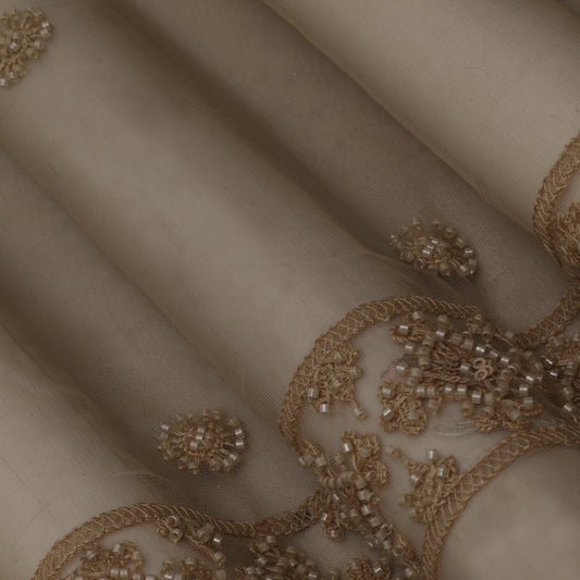 Beige Color  Net Embroidery Fabric