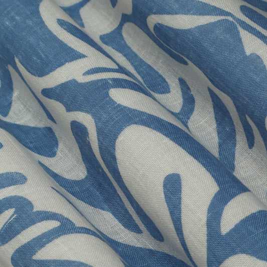Blue Color Linen Print Fabric