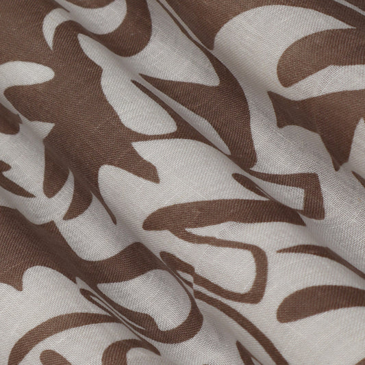 Brown Color Linen Print Fabric