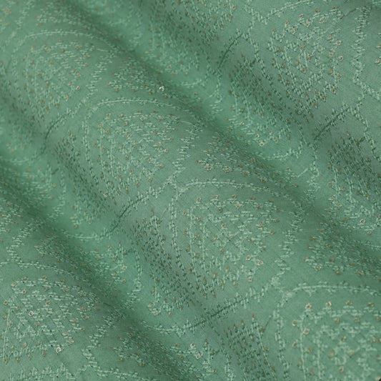 Green Color Katan Munga Silk embroidery Fabric