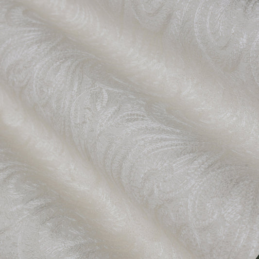 White Color Katan Munga Silk embroidery Fabric