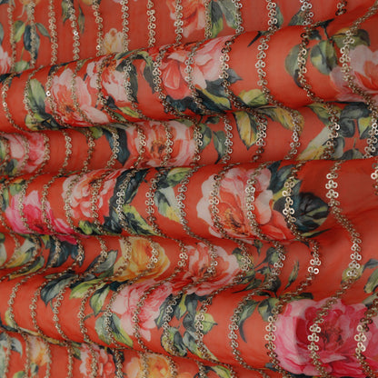 Georgette Print Embroidery Fabric