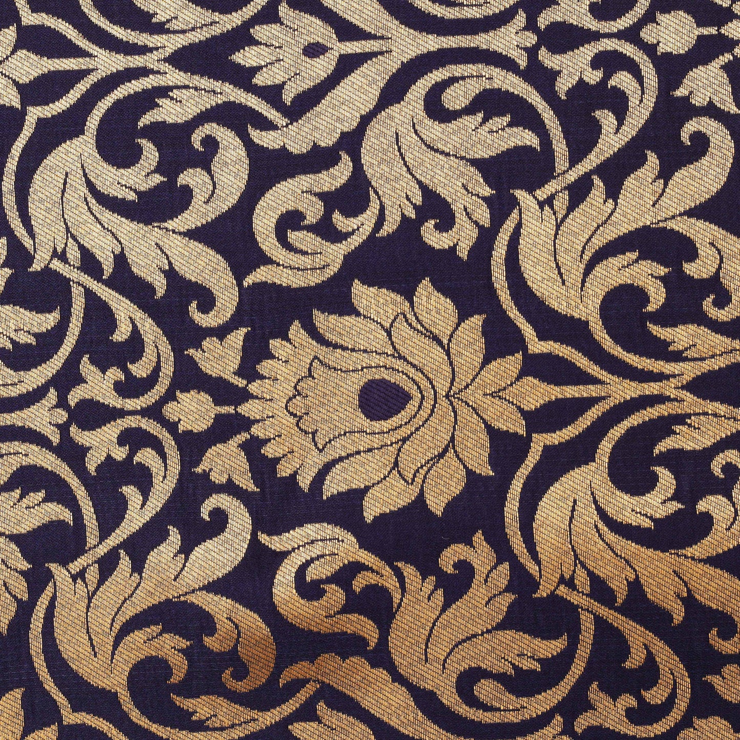 Navy Blue Color Zari Brocade Fabric