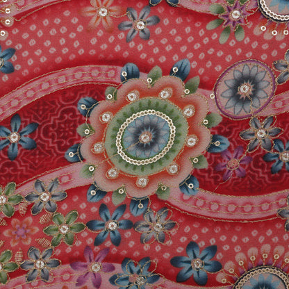 Multi-Colored Chinon Chiffon Position Print Embroidery Fabric