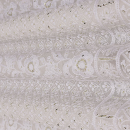 White Color Georgette Embroidery 54" Fabric