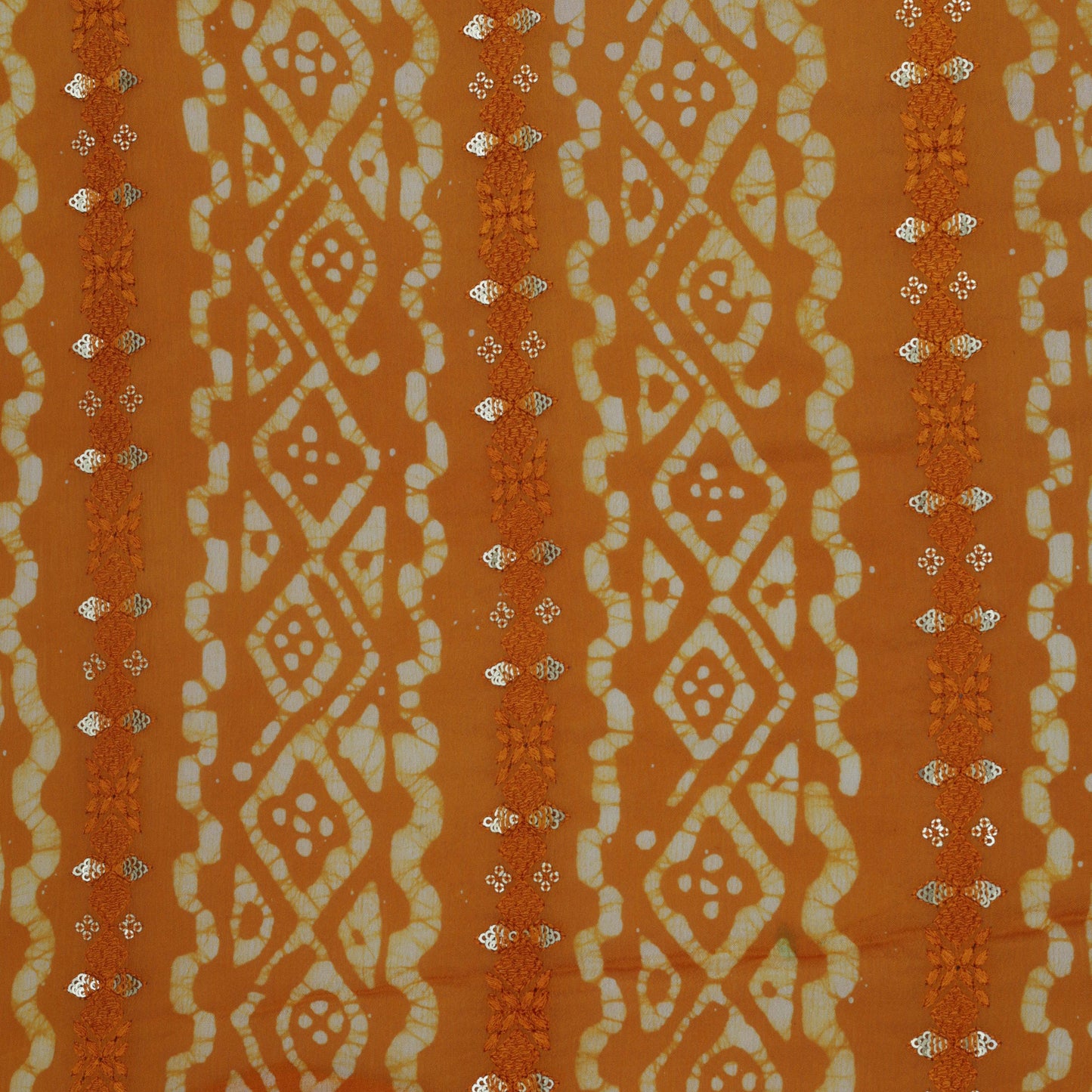 Yellow Color Chinon Chiffon Print Embroidery Fabric