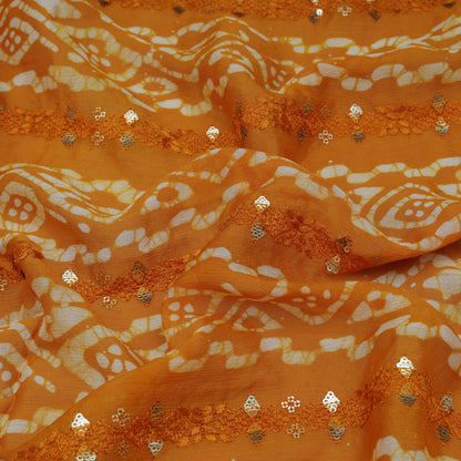 Yellow Color Chinon Chiffon Print Embroidery Fabric