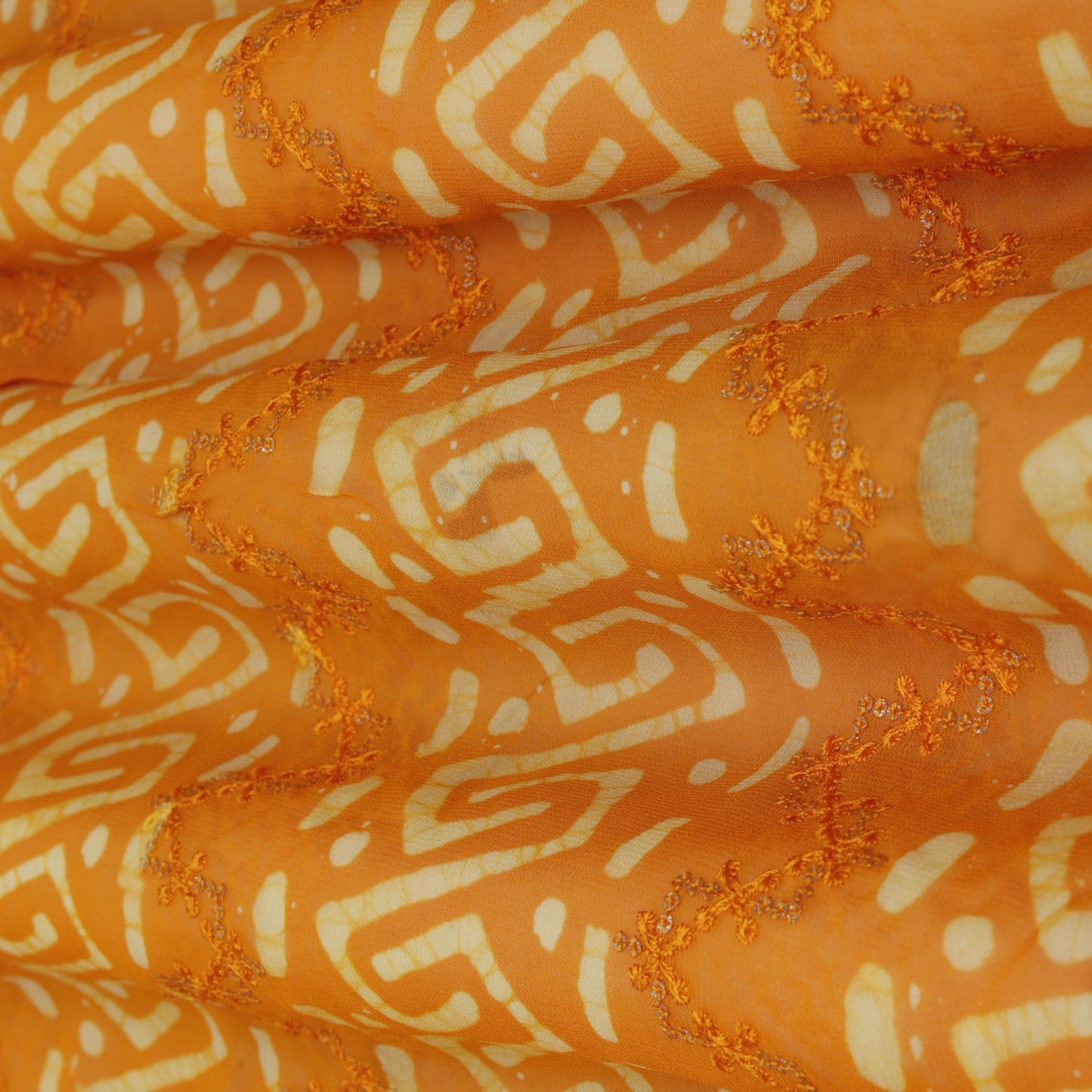 Yellow Color Georgette Print Embroidery Fabric