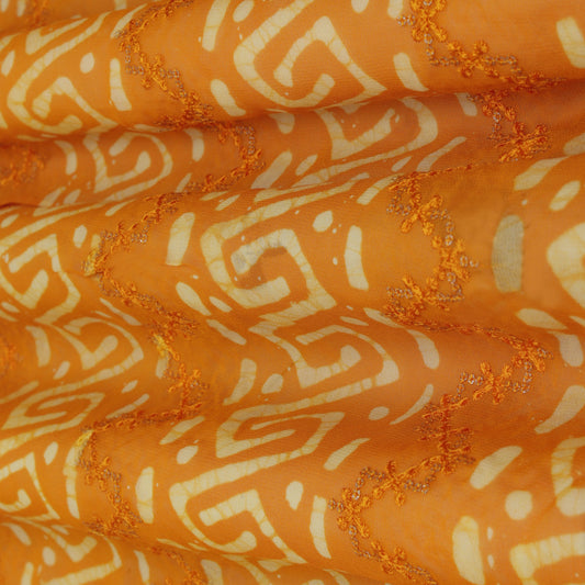 Yellow Color Georgette Print Embroidery Fabric
