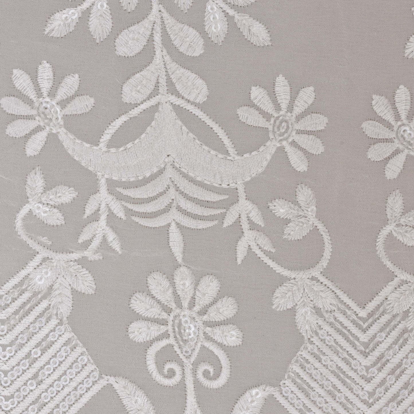 White Color Georgette Embroidery Fabric