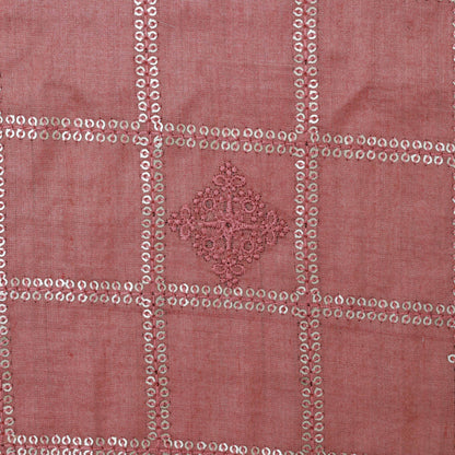 RUST Color Fabric Tussar Sequins Embroidery Fabric