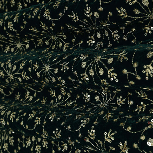 BOTTLE GREEN Color Velvet Embroidery Fabric