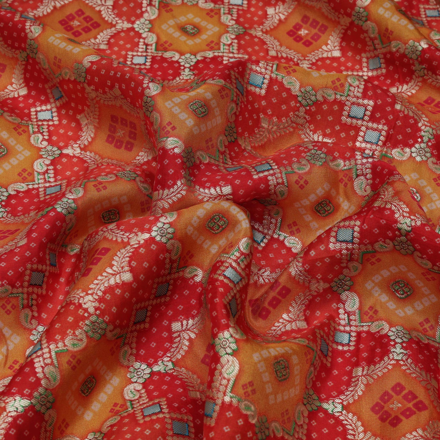 Red Color Tissue Geogette Print Jaquard Fabric