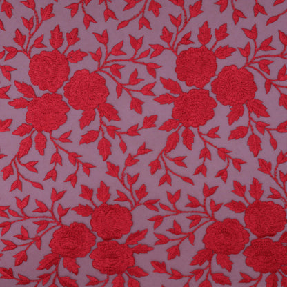 Red Color Net Embroidery Fabric