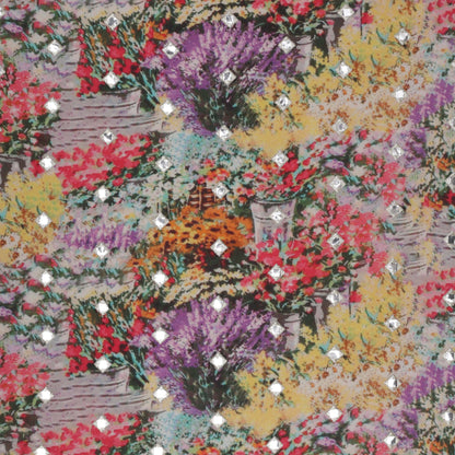 Multicolored Chinon Chiffon Print Mirror Work Fabric