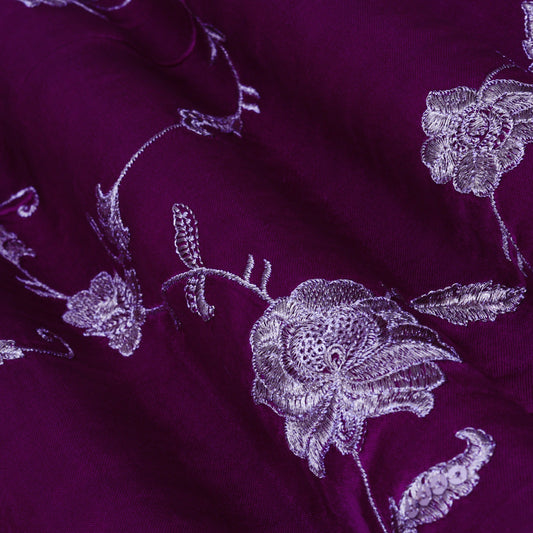 Wine Color Gajji Silk Embroidery Fabric