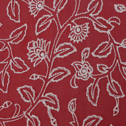Red Color Organza Embroidery Fabric