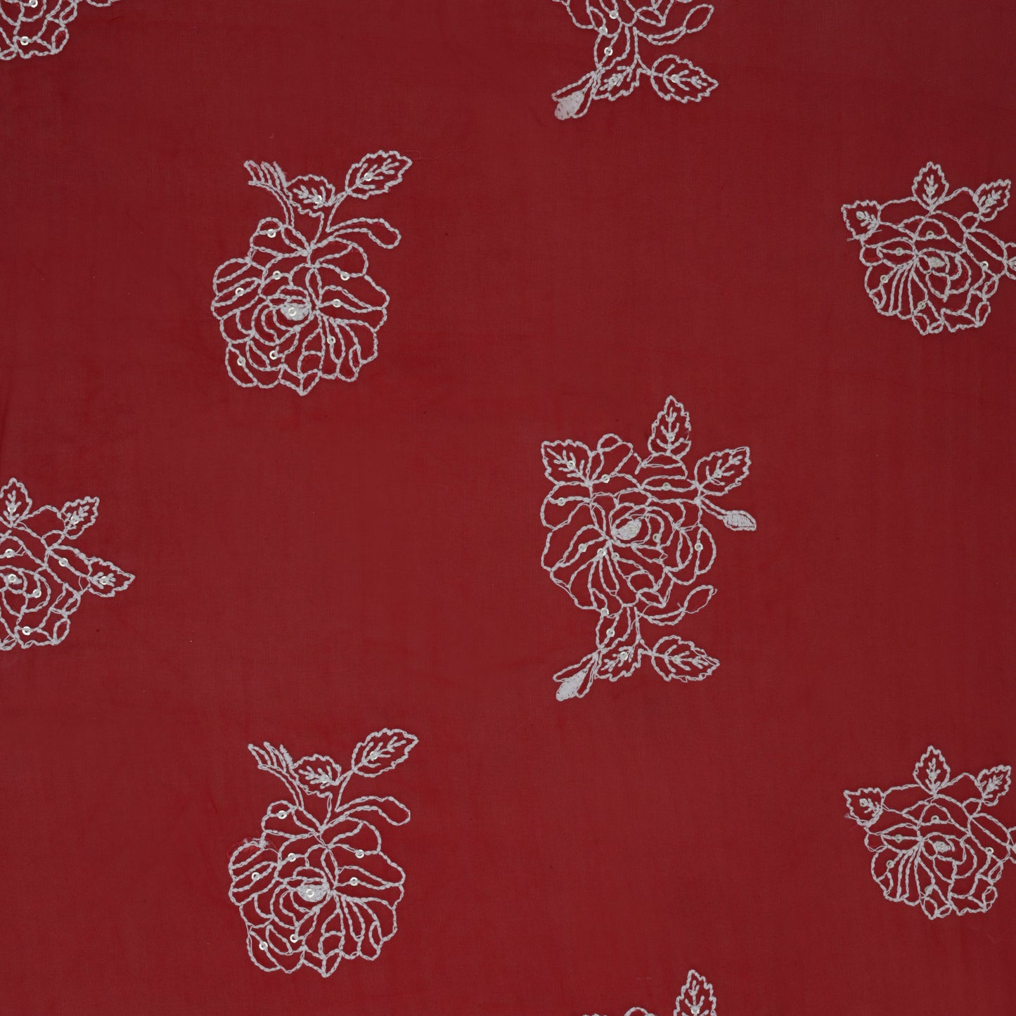 Red Color Organza Embroidery Fabric