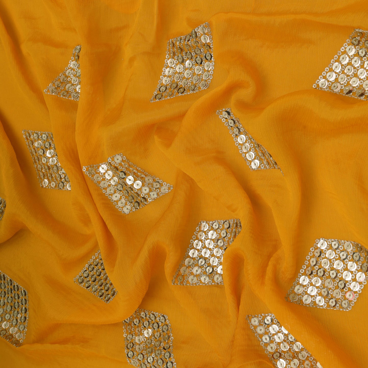 Mustard Color Chinon Chiffon Embroidery Fabric