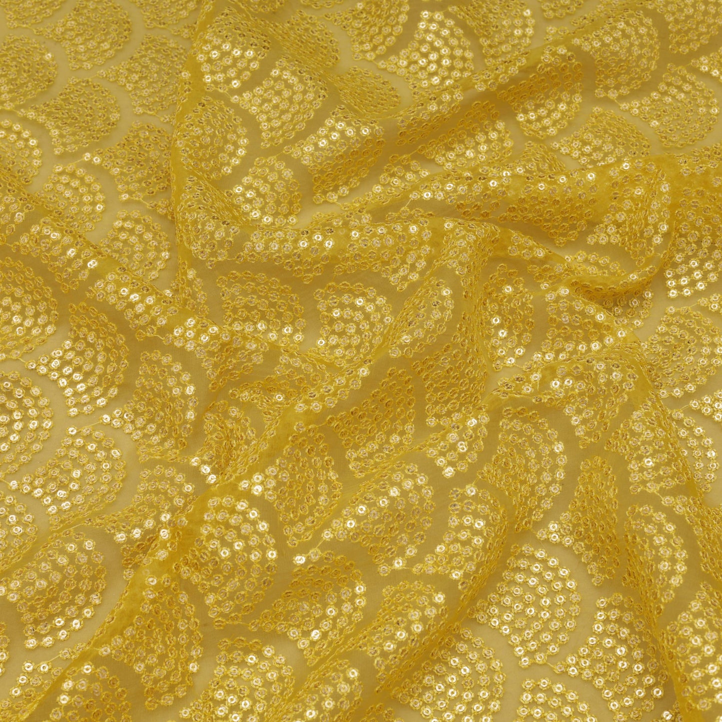 Mustard Color Organza Embroidery Fabric