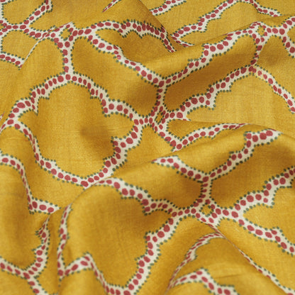 Yellow Color Munga Silk Print Fabric