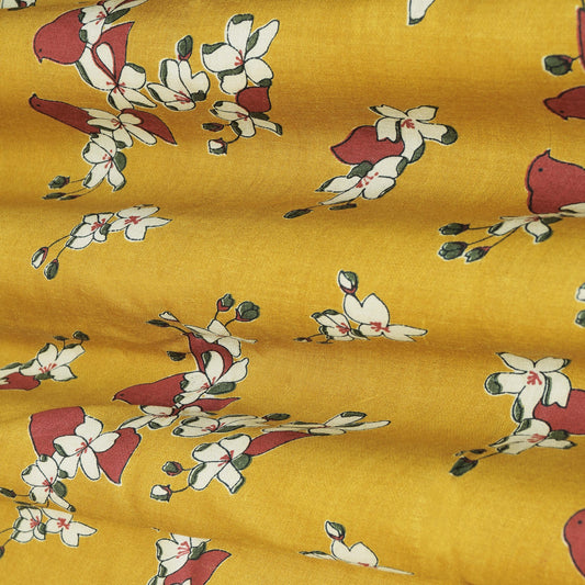 Yellow Color Munga Silk Print Fabric