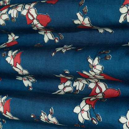 Blue Color Munga Silk Print Fabric