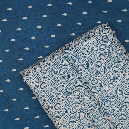 Blue Color Tussar Print Fabric