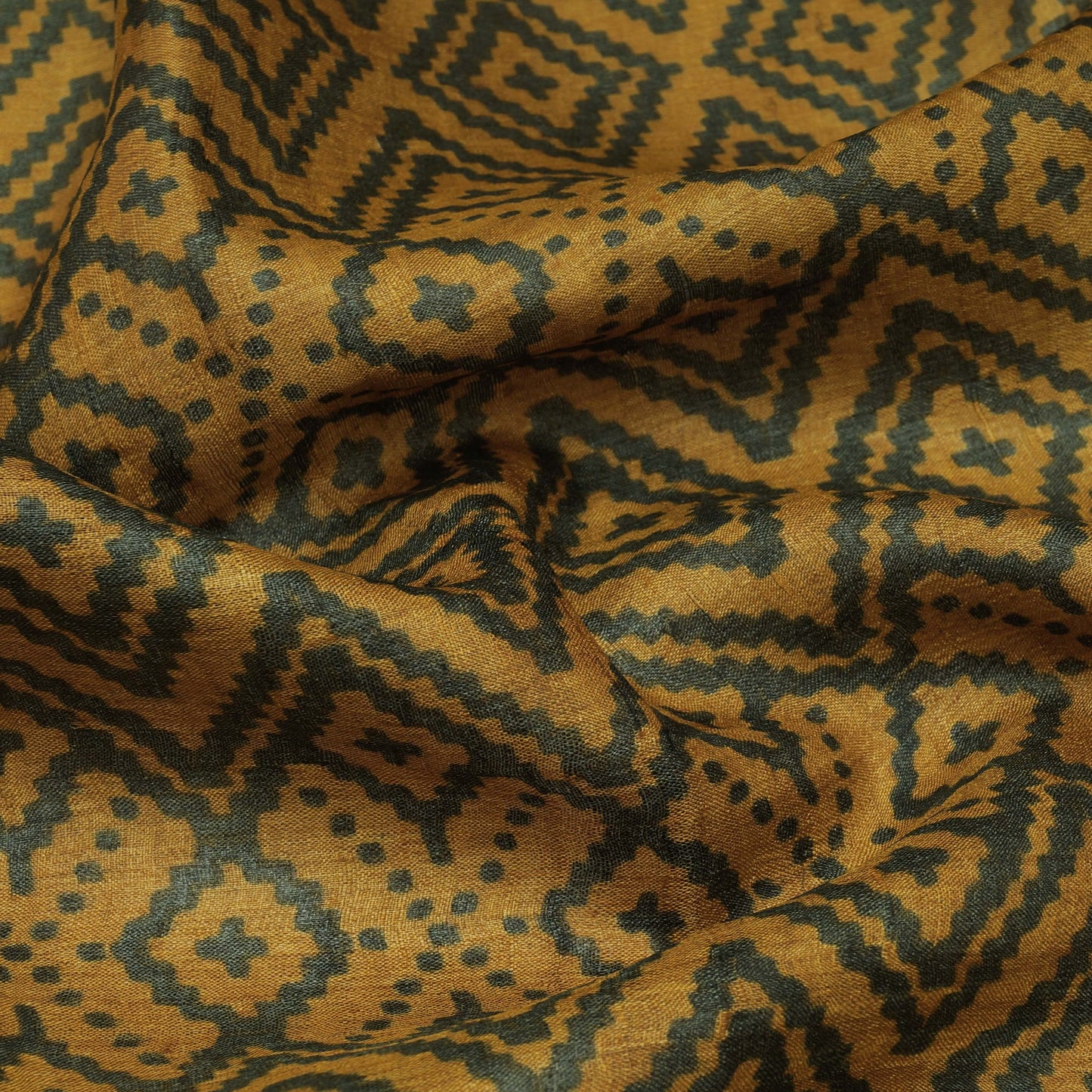 Mustard Color Tussar Print Fabric