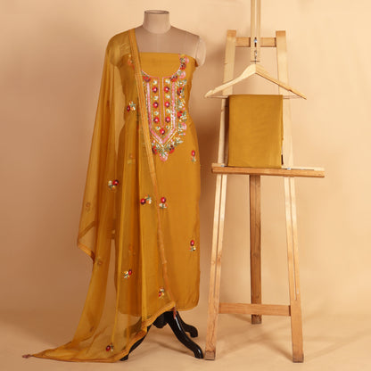 Mustard Color Unstitched Silk Suit
