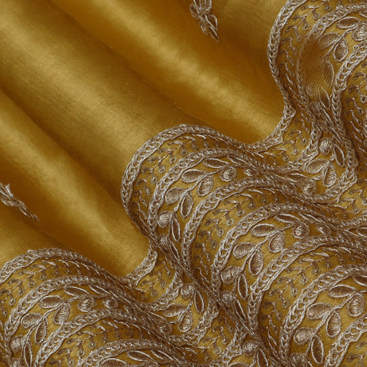 YELLOW Color Gajji Silk Border Embroidery Fabric