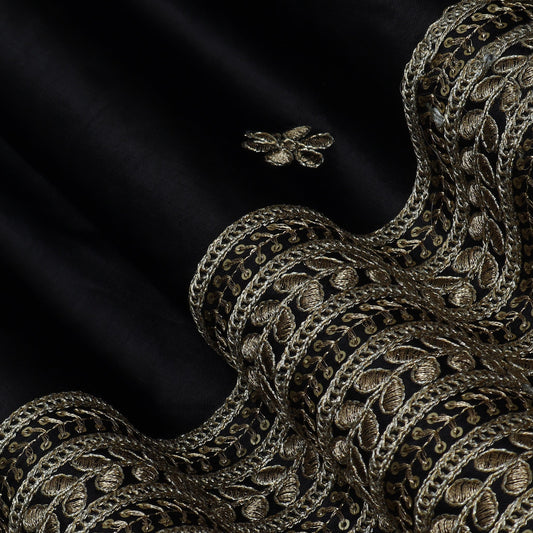 BLACK Color Gajji Silk Border Embroidery Fabric