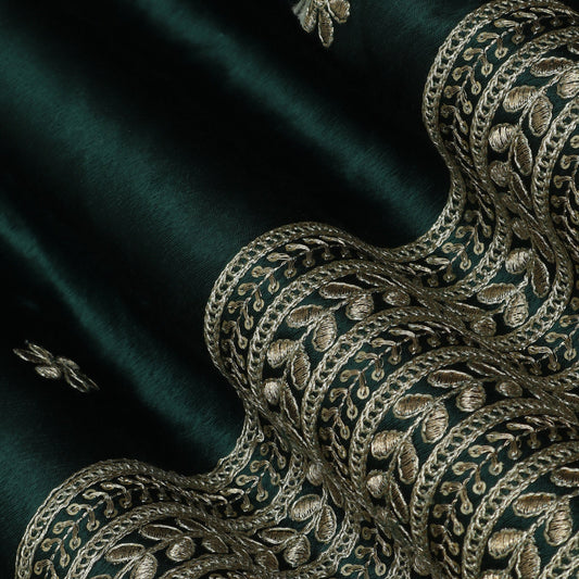 Green Color Gajji Silk Border Embroidery Fabric