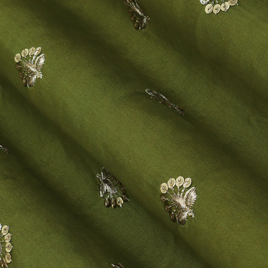 Mehndi Green Color Gajji Silk Booti Fabric