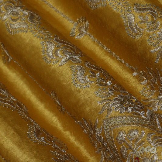 Mustard Color Gajji Silk Border Embroidery Fabric