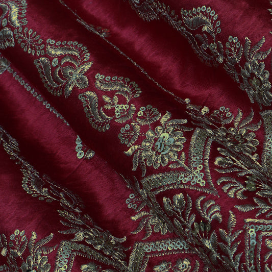 Maroon Color Gajji Silk Border Embroidery Fabric