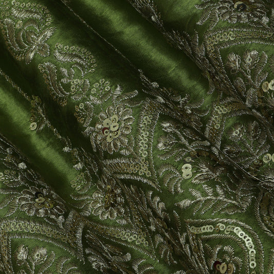Mehndi Green Color Gajji Silk Border Embroidery Fabric