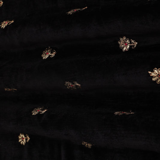 BLACK Color Velvet Embroidery Fabric