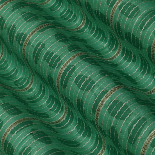 Green Color Glace Cotton Print Gota Work Fabric