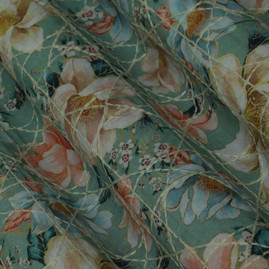Multi-Color Muslin Print Embroidery Fabric