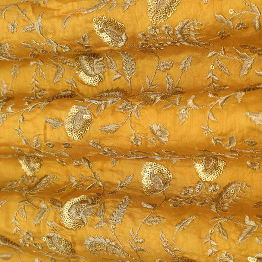 Mustard Color Nokia Silk Embroidery Fabric